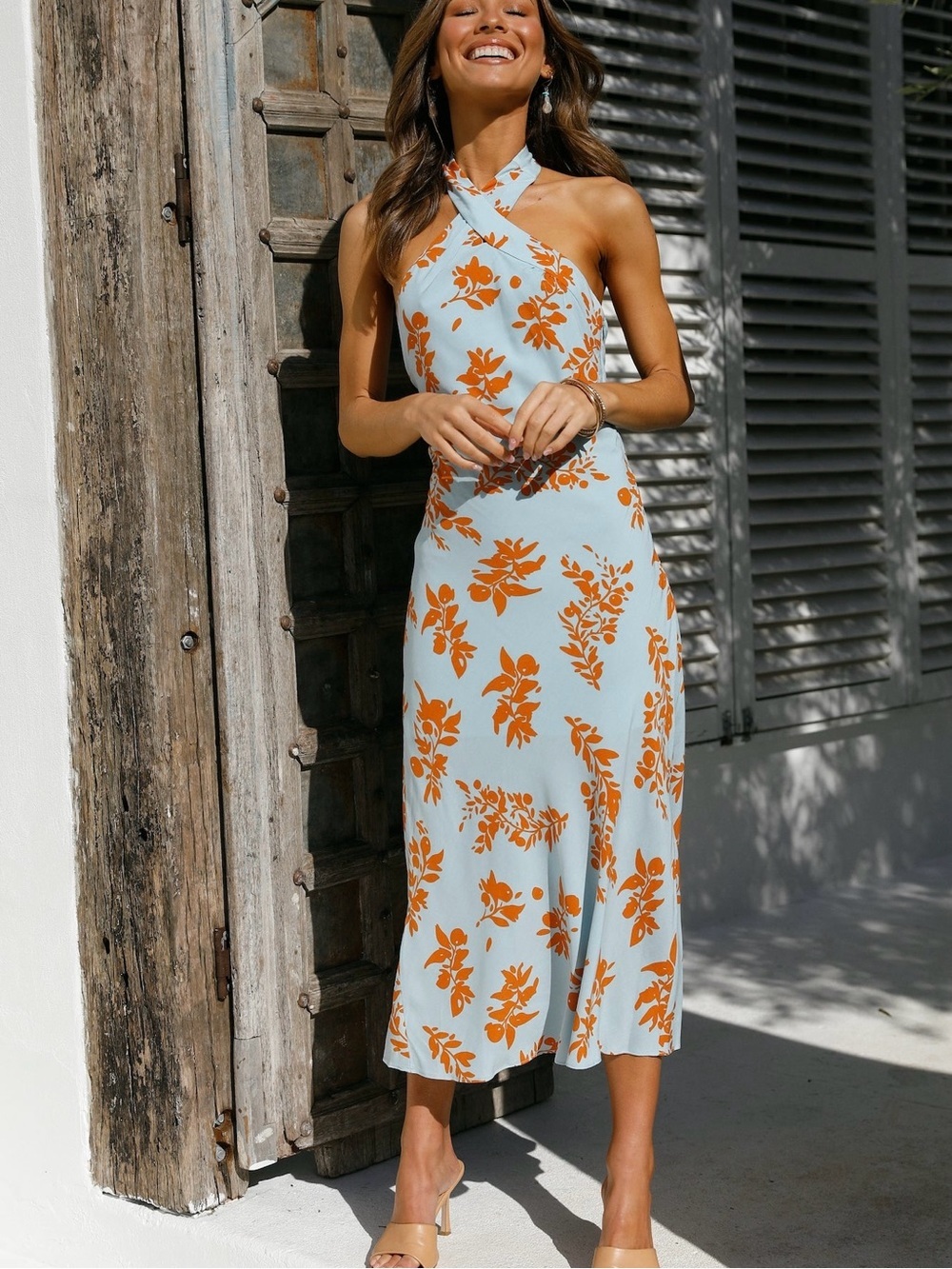 Hello Molly ‘Leave Me Loving You Midi Dress’ in Blue & Orange Floral Size Large